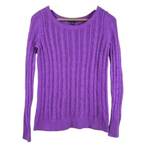 American Eagle Cable Knit Sweater Womens Medium Purple Scoop Neck Preppy Classic